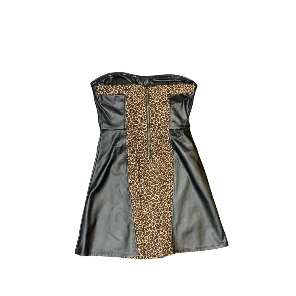 Material Girl Leopard Print and leather strapless dress Size M NWT Y2K Punk - Picture 2 of 4